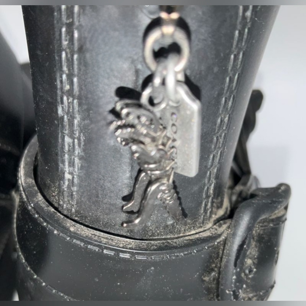 Coach Tristee Black Rubber Ankle Moto Booties with Chunky Sole Rain Boots 7B - Picture 6 of 7